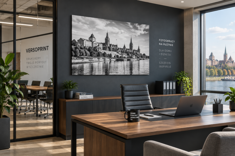 Fotoobrazy 4 Czarno-biały fotoobraz z architekturą na ciemnej ścianie w eleganckim biurze w Szczecinie.