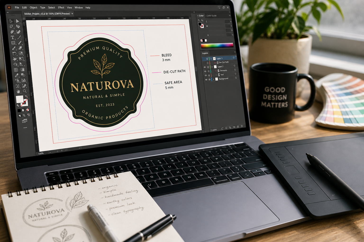 projekt naklejki widoczny na monitorze komputera