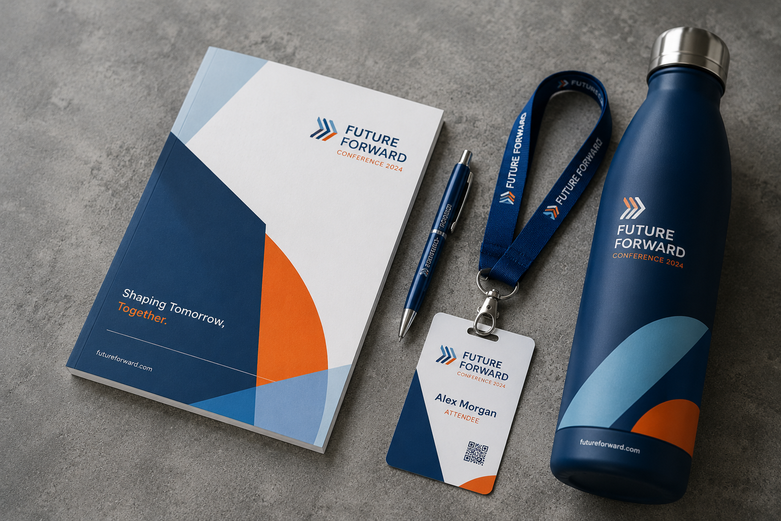 Wecom pack, notes ołówek, identyfikator oraz butelka wszystko w firmowych kolorach