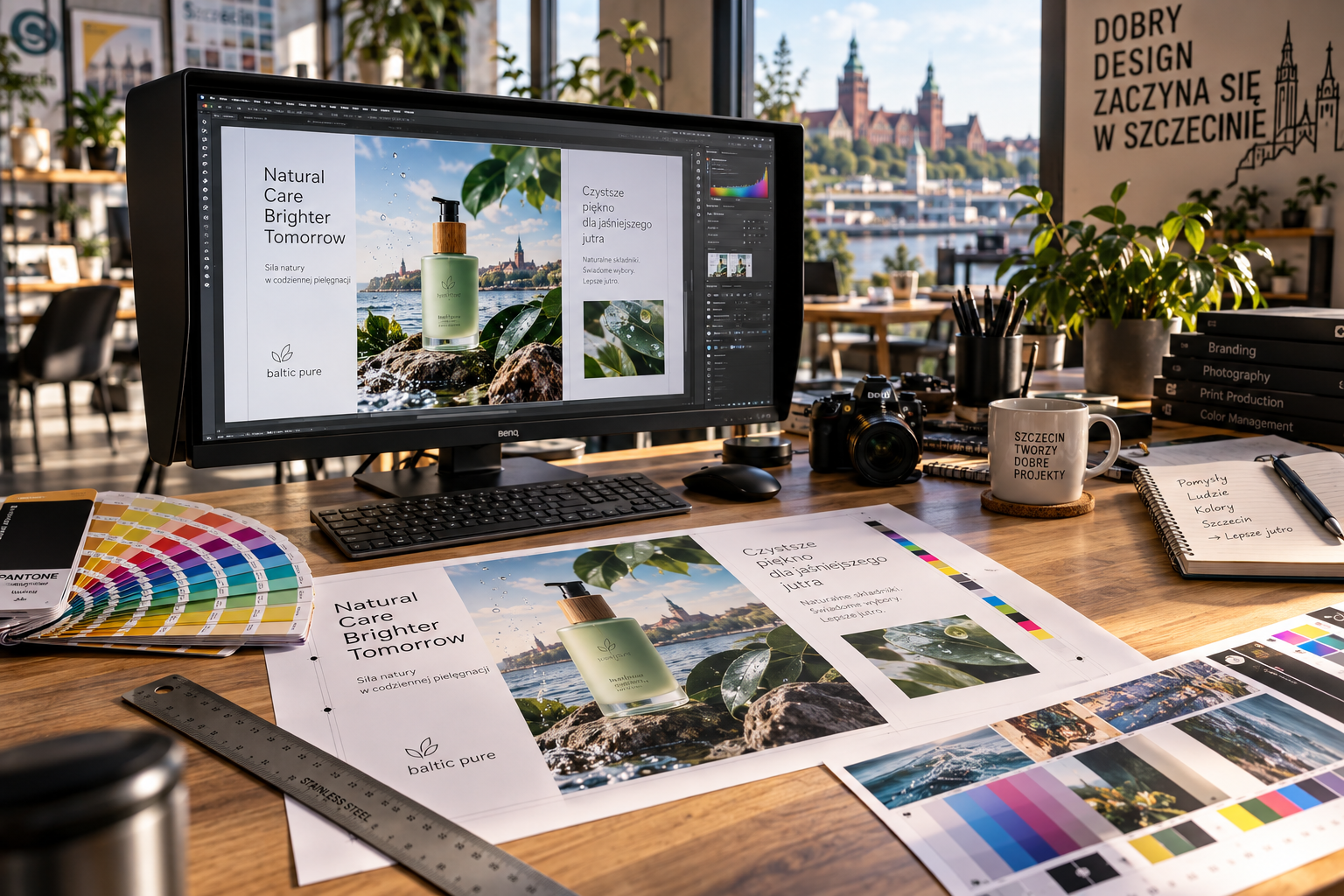 Porównanie nasycenia kolorów RGB na monitorze z fizycznym wydrukiem próbnym w palecie CMYK.