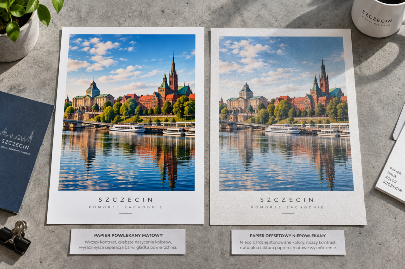 Różnica w nasyceniu i odbiorze kolorów CMYK na papierze kredowym oraz papierze offsetowym. Różnica w nasyceniu i odbiorze kolorów CMYK na papierze kredowym oraz papierze offsetowym.