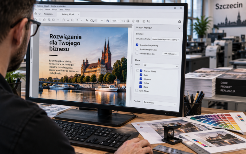 Sprawdzanie opcji nadruku czerni (Overprint) nad kolorowym tłem w oprogramowaniu diagnostycznym.