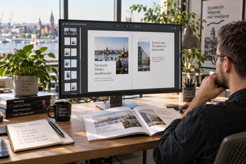 Weryfikacja kolejności pojedynczych stron w wielostronicowym pliku PDF przed wysłaniem do drukarni. Weryfikacja kolejności pojedynczych stron w wielostronicowym pliku PDF przed wysłaniem do drukarni.