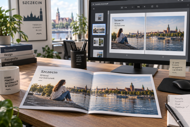 Podział panoramicznego zdjęcia przechodzącego przez rozkładówkę na dwie kolejne pojedyncze strony w pliku PDF. Podział panoramicznego zdjęcia przechodzącego przez rozkładówkę na dwie kolejne pojedyncze strony w pliku PDF.