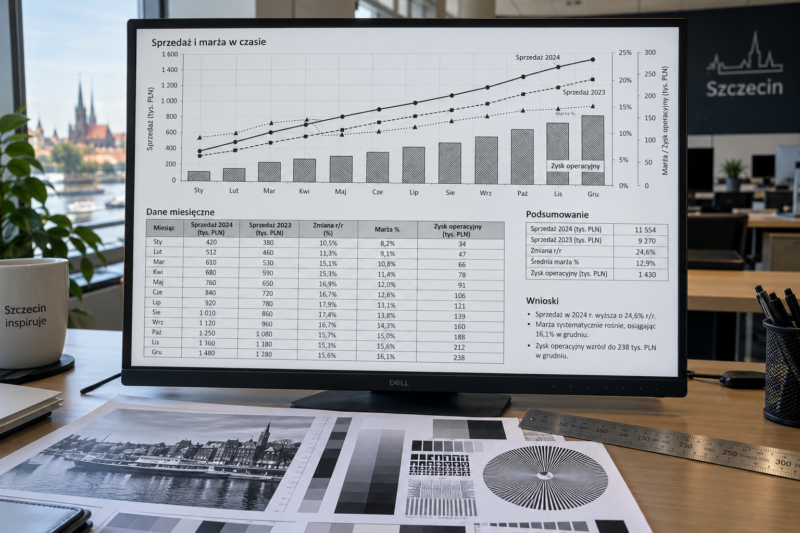 Projektowanie wykresu i tabeli w skali szarości z użyciem różnych wzorów i linii dla zachowania czytelności. Projektowanie wykresu i tabeli w skali szarości z użyciem różnych wzorów i linii dla zachowania czytelności.
