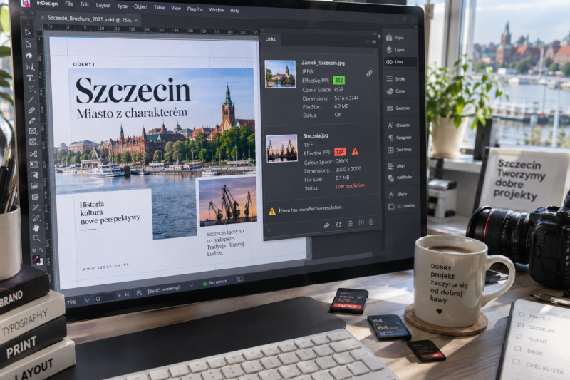 Panel kontroli efektywnego PPI w programie do składu publikacji pokazujący różnicę między wystarczającą a zbyt niską rozdzielczością. Panel kontroli efektywnego PPI w programie do składu publikacji pokazujący różnicę między wystarczającą a zbyt niską rozdzielczością.
