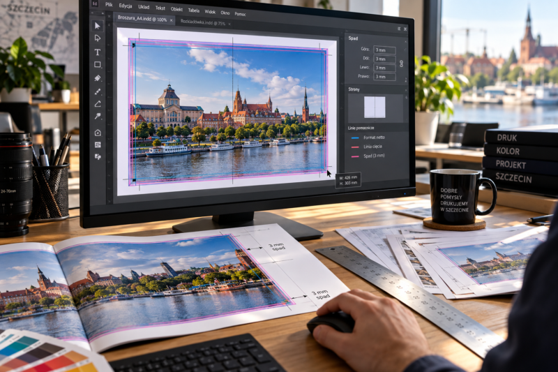 Proporcjonalne rozciąganie zdjęcia produktowego na obszar spadu 3 mm w projekcie broszury. Proporcjonalne rozciąganie zdjęcia produktowego na obszar spadu 3 mm w projekcie broszury.
