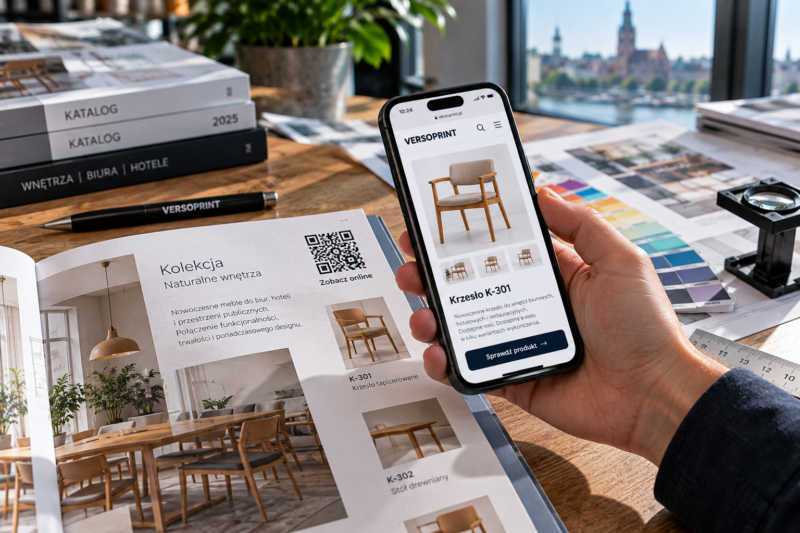 Skanowanie kodu QR z drukowanego katalogu w celu przejścia do aktualnej karty produktu w telefonie. Skanowanie kodu QR z drukowanego katalogu w celu przejścia do aktualnej karty produktu w telefonie.