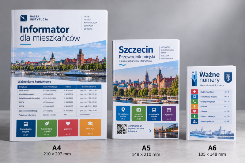 Porównanie formatów A4, A5 i A6 drukowanych informatorów Porównanie formatów A4, A5 i A6 drukowanych informatorów