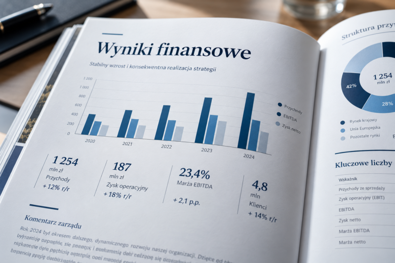 Czytelny wykres i wizualizacja danych w wydrukowanym raporcie rocznym