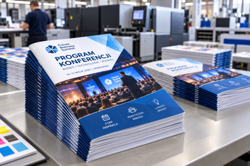 Wydrukowane i docięte broszury z programem konferencji w drukarni Versoprint Wydrukowane i docięte broszury z programem konferencji w drukarni Versoprint