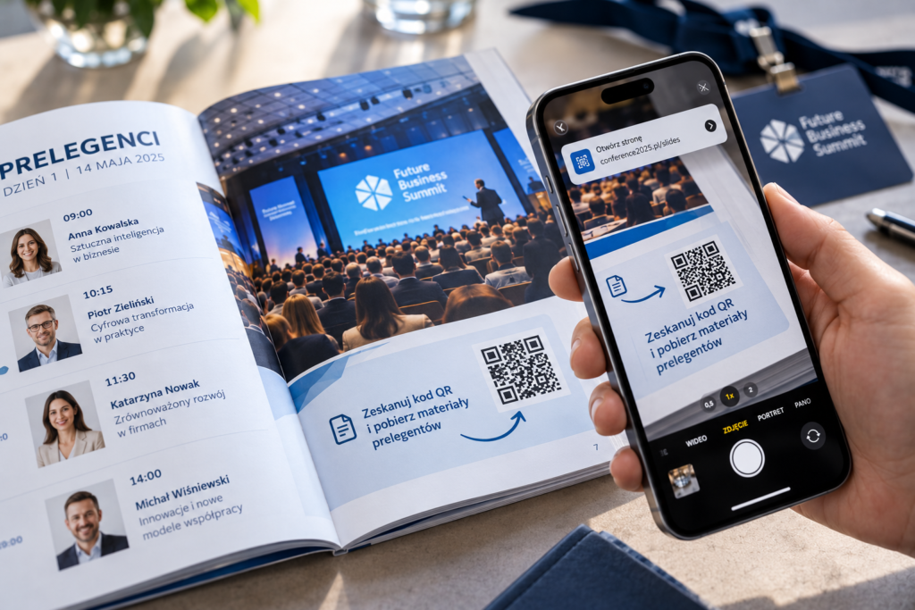 Skanowanie kodu QR z programu konferencji za pomocą smartfona Skanowanie kodu QR z programu konferencji za pomocą smartfona