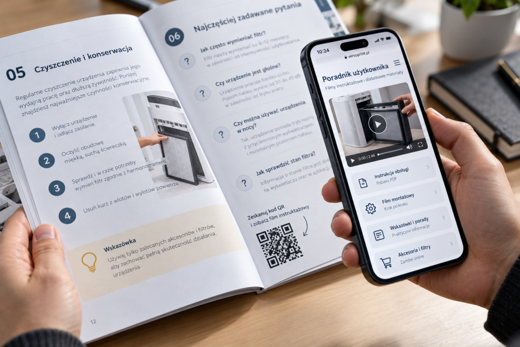 Skanowanie kodu QR z drukowanego poradnika za pomocą telefonu