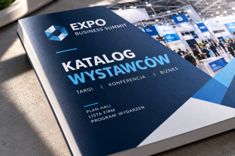 Zbliżenie na wykończenie i laminowaną okładkę katalogu wystawców Zbliżenie na wykończenie i laminowaną okładkę katalogu wystawców