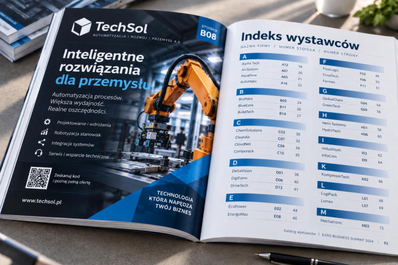 Pełnostronicowa reklama sponsora w drukowanym katalogu targowym Pełnostronicowa reklama sponsora w drukowanym katalogu targowym