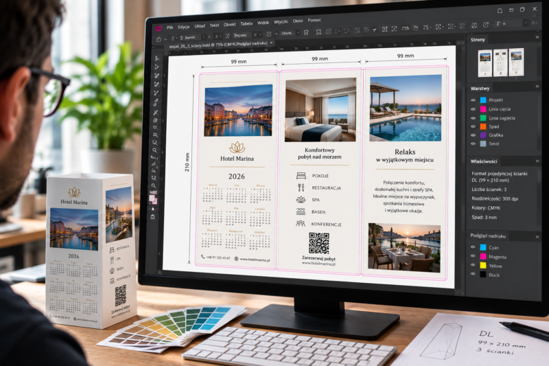 Projektowanie wykrojnika i linii zagięcia stojaka na stół w programie graficznym Projektowanie wykrojnika i linii zagięcia stojaka na stół w programie graficznym